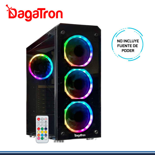 CASE DAGATRON T2 C/3 COOLER FRONTAL Y 1 POST. RGB S/F VIDRIO C/REMOTO