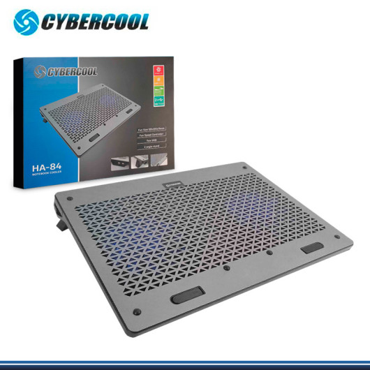 COOLER CYBERCOOL HA-84 ALUMINIO/PLASTICO 5 NIVELES C/2 C- LED AZUL DE 14CM RECLINABLE C/2 PTOS USB