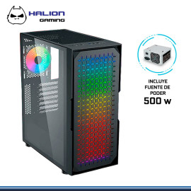 CASE HALION GAMING SKULL RGB CON FUENTE 500W VIDRIO TEMPLADO USB 2.0/USB 3.0