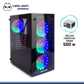 CASE HALION GAMER SOYUZ FUENTE 500W RGB 3 COOLER FRONTAL 1 POST. V.TEMPLADO LATERAL Y FRONTAL